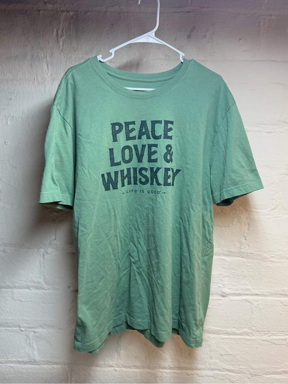 Life Is Good Green 'Peace Love &‎ Whiskey' Short Sleeve Tee